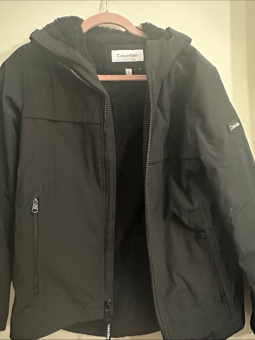 Calvin Klein Black Hooded Performance Coat with Plush Lining